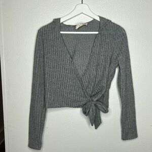 Hiatus grey wrap long sleeves hoodie top